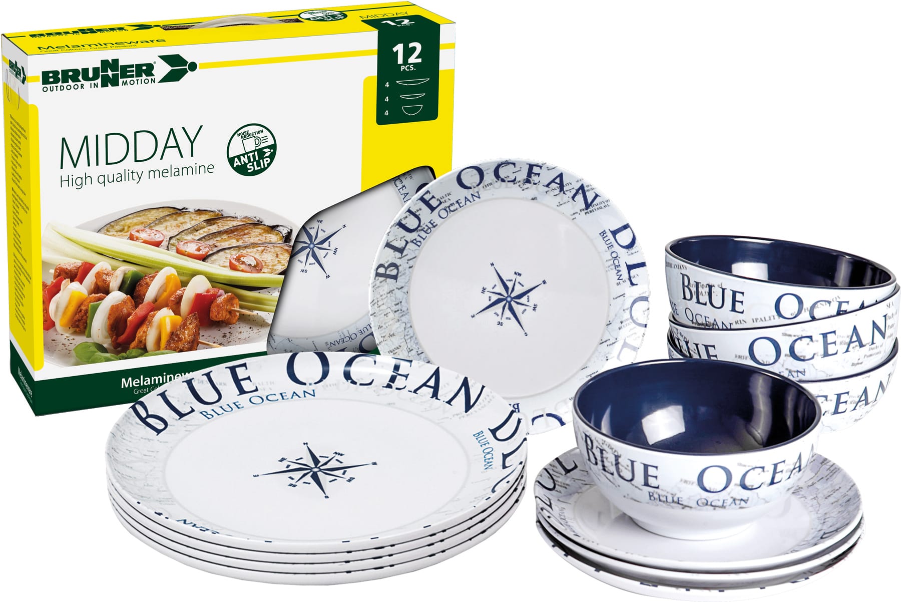 QUALITY MELAMINE with non slip non rattle base WITH STORAGE BRUNNER OCEAN BLUE 