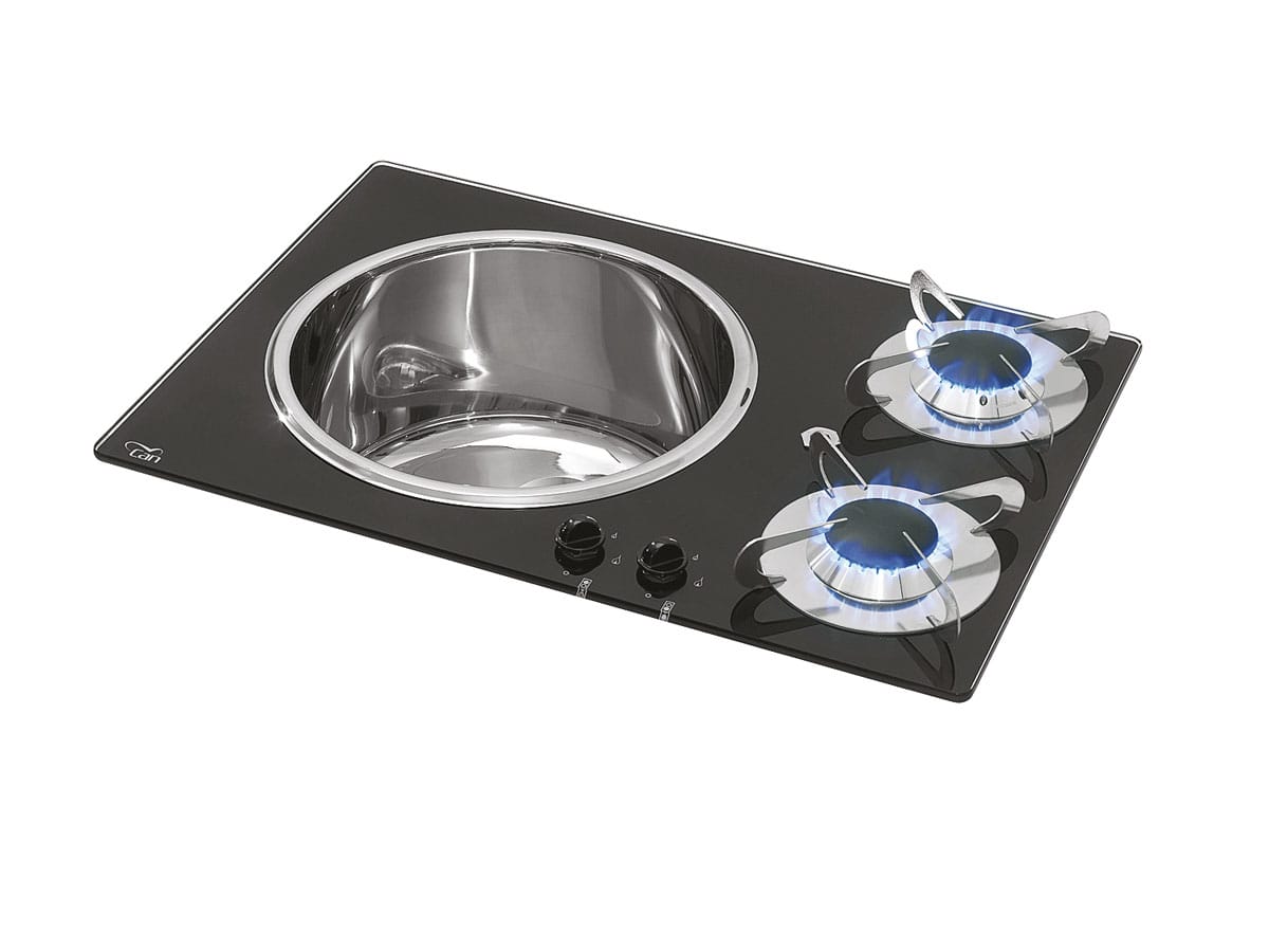 CAN Black Glass Sink and Hob Combination Unit PV1360